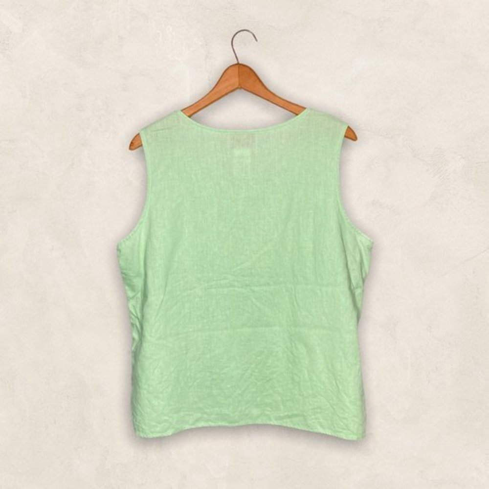 Quacker Factory Large L Lime Green Linen Blend Rh… - image 2